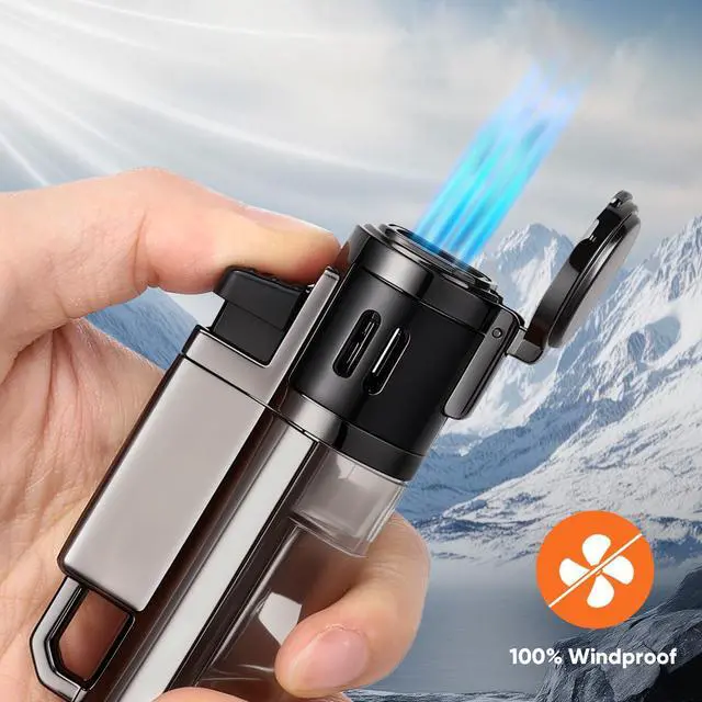 Alt view image 7 of 7 - Torch Lighter, Refillable Windproof Adjustable Quad Jet Flame Butane Lighter for Candle Grill BBQ Camping Fireworks, 2 Pack (No Fuel Included)