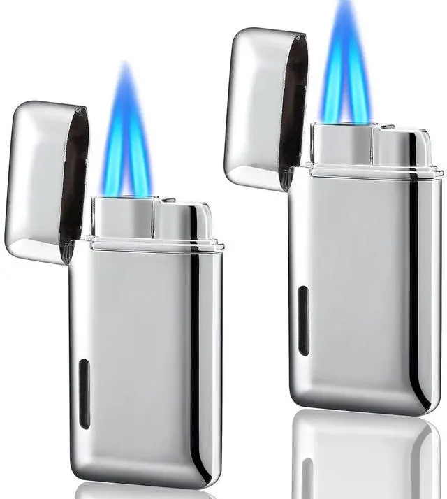 Main image of Futlidys 2 Pack Mini Torch Lighter Butane Refillable, Double Flame Butane Lighter with Visible Window, Adjustable Jet Lighter, Great Gifts for Men and Women, Without Gas (Silver)