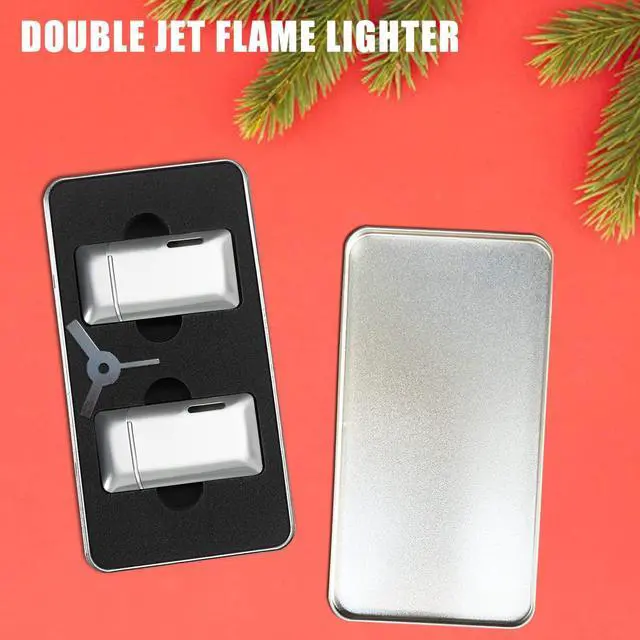 Alt view image 5 of 6 - Futlidys 2 Pack Mini Torch Lighter Butane Refillable, Double Flame Butane Lighter with Visible Window, Adjustable Jet Lighter, Great Gifts for Men and Women, Without Gas (Silver)