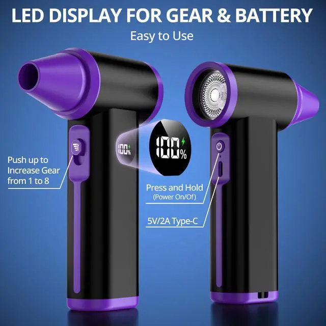 Alt view image 6 of 7 - Godboat Keyboard Cleaner - 130000 RPM Electric Air Duster, 8-Gear Compressed Air Dusters, Rechargeable Handheld Blower, Portable Cordless Cleaning Tool, Tech Gifts for PC/Computer/Car/Office, Black