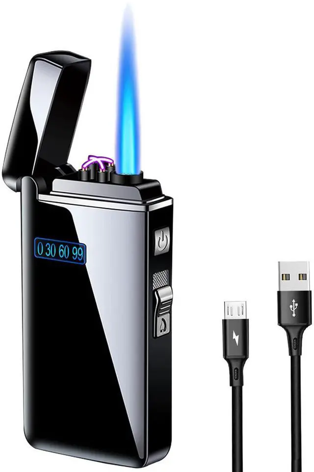 Main image of Arc Jet Flame Torch Electronic Lighter - 2 in 1 Refillable Butane, USB Rechargeable with Battery Indicator, Windproof Infinity Electric Lighter - Ice Black