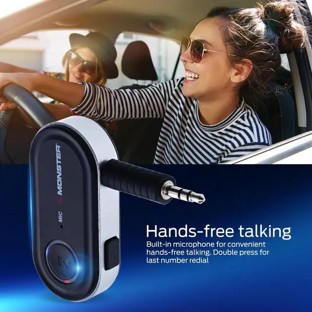 Alt view image 3 of 7 - Monster Bluetooth Audio Receiver, Aux Bluetooth Adapter with 3.5mm Jack, Hands-Free Calls, Siri & Google Voice Compatible, for Home Stereo, Headphones & Car Connectivity