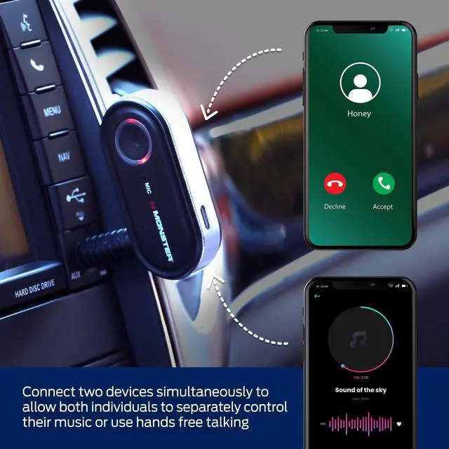 Alt view image 4 of 7 - Monster Bluetooth Audio Receiver, Aux Bluetooth Adapter with 3.5mm Jack, Hands-Free Calls, Siri & Google Voice Compatible, for Home Stereo, Headphones & Car Connectivity