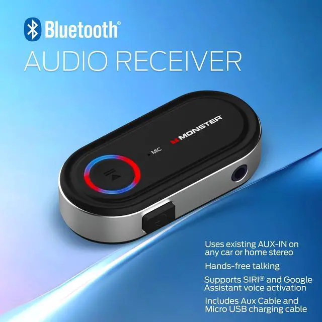 Alt view image 5 of 7 - Monster Bluetooth Audio Receiver, Aux Bluetooth Adapter with 3.5mm Jack, Hands-Free Calls, Siri & Google Voice Compatible, for Home Stereo, Headphones & Car Connectivity