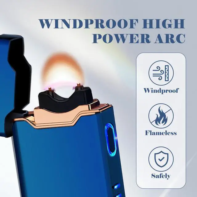 Alt view image 2 of 6 - BABOBIU Windproof Lighters Rechargeable Electric Lighters Plasma Lighter with LED Light Power Display Cool Lighter for Fire BBQ Candle Indoors Outdoors (Blue)