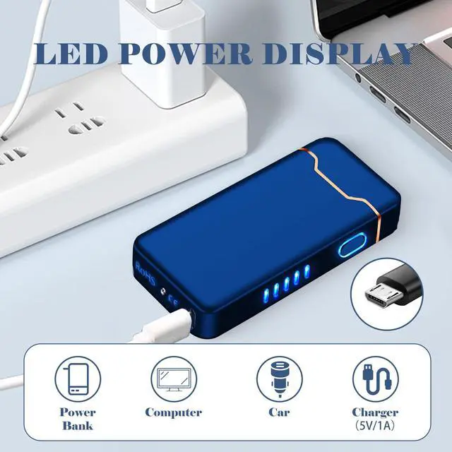 Alt view image 3 of 6 - BABOBIU Windproof Lighters Rechargeable Electric Lighters Plasma Lighter with LED Light Power Display Cool Lighter for Fire BBQ Candle Indoors Outdoors (Blue)