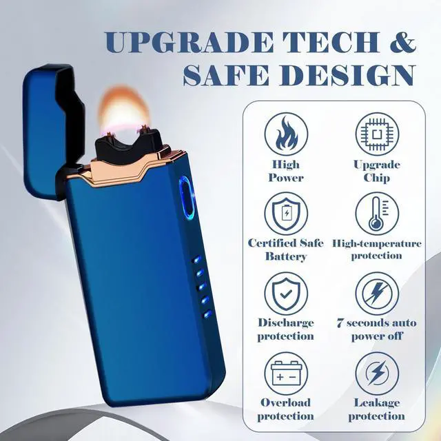 Alt view image 4 of 6 - BABOBIU Windproof Lighters Rechargeable Electric Lighters Plasma Lighter with LED Light Power Display Cool Lighter for Fire BBQ Candle Indoors Outdoors (Blue)