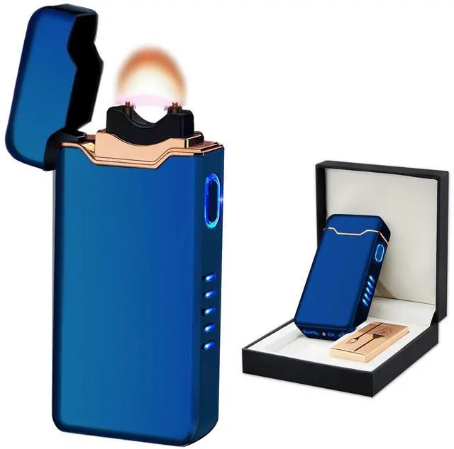 Main image of BABOBIU Windproof Lighters Rechargeable Electric Lighters Plasma Lighter with LED Light Power Display Cool Lighter for Fire BBQ Candle Indoors Outdoors (Blue)