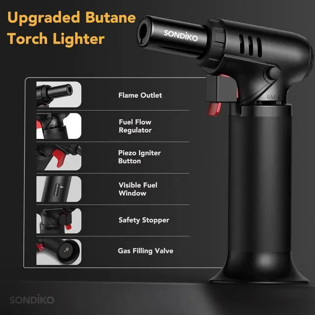 Alt view image 3 of 7 - Sondiko Butane Torch Lighter with Visible Fuel Window, Refillable Soldering Torch with Adjustable Flame for Welding, Resin Art, Industrial(Butane Gas Not Included)
