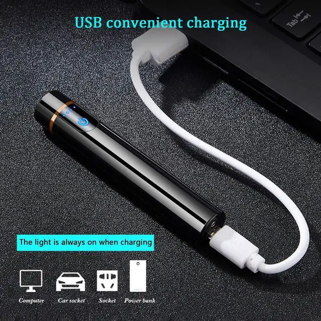 Alt view image 3 of 7 - Upgrade Smart Fingerprint Ignition Electric Lighter - USB Rechargeable, Windproof, Flameless, Mini Cylindrical, Indoor/Outdoor, Ice Color
