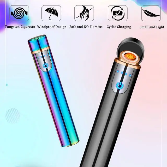 Alt view image 5 of 7 - Upgrade Smart Fingerprint Ignition Electric Lighter - USB Rechargeable, Windproof, Flameless, Mini Cylindrical, Indoor/Outdoor, Ice Color