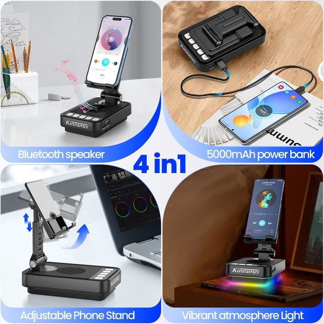 Alt view image 2 of 7 - Gifts for Men Women, 4 in1 Cell Phone Stand with Wireless Bluetooth Speaker and Charging Function & Colorful Ambient Light,360° Rotable Angle Adjustable for iPhone/Android, Birthday Gifts for Mom Dad