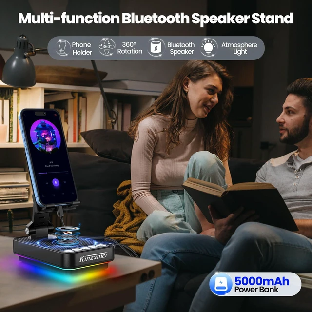Alt view image 6 of 7 - Gifts for Men Women, 4 in1 Cell Phone Stand with Wireless Bluetooth Speaker and Charging Function & Colorful Ambient Light,360° Rotable Angle Adjustable for iPhone/Android, Birthday Gifts for Mom Dad