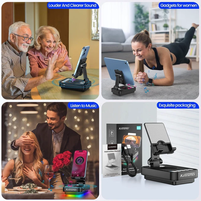 Alt view image 7 of 7 - Gifts for Men Women, 4 in1 Cell Phone Stand with Wireless Bluetooth Speaker and Charging Function & Colorful Ambient Light,360° Rotable Angle Adjustable for iPhone/Android, Birthday Gifts for Mom Dad