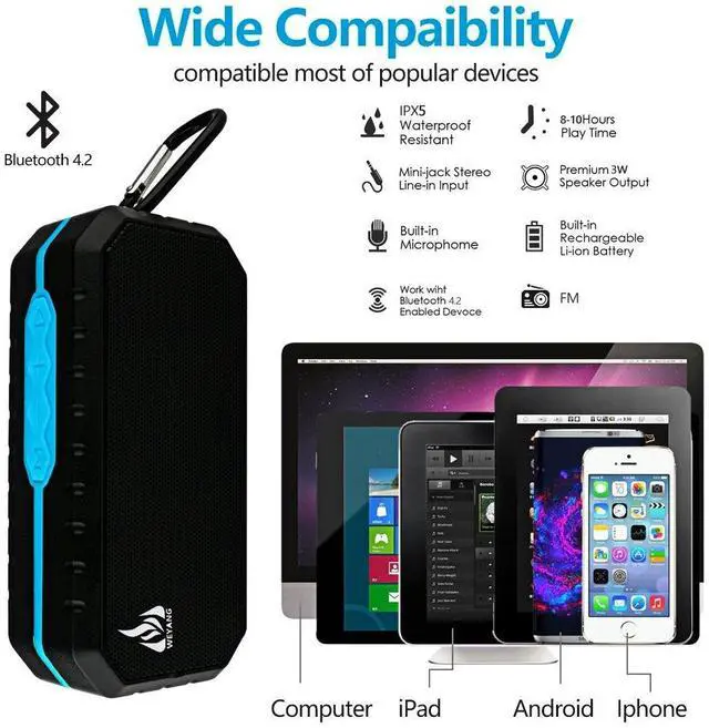 Alt view image 2 of 7 - WEYANG Portable Bluetooth Speaker,IP65 Waterproof Wireless Speaker,Wireless Outdoor Bluetooth Speakers,Bluetooth 5.0,Built in micSupport Micro SD/TF Card