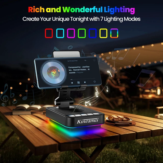 Alt view image 4 of 7 - Gifts for Men Women, 4 in1 Cell Phone Stand with Wireless Bluetooth Speaker and Charging Function & Colorful Ambient Light,360° Rotable Angle Adjustable for iPhone/Android, Birthday Gifts for Mom Dad