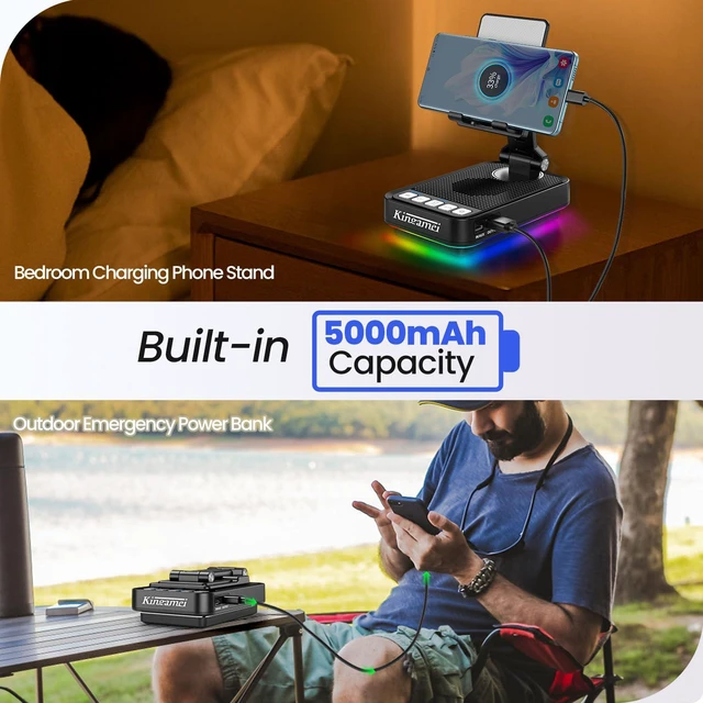 Alt view image 3 of 7 - Gifts for Men Women, 4 in1 Cell Phone Stand with Wireless Bluetooth Speaker and Charging Function & Colorful Ambient Light,360° Rotable Angle Adjustable for iPhone/Android, Birthday Gifts for Mom Dad