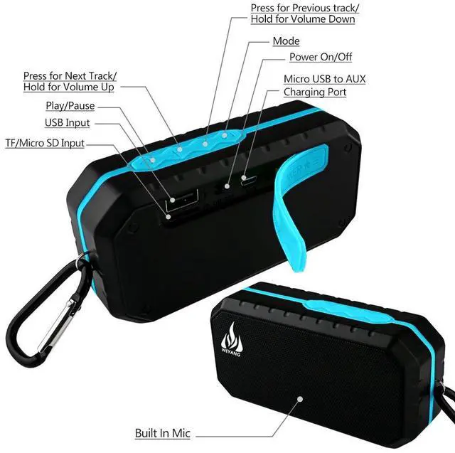 Alt view image 4 of 7 - WEYANG Portable Bluetooth Speaker,IP65 Waterproof Wireless Speaker,Wireless Outdoor Bluetooth Speakers,Bluetooth 5.0,Built in micSupport Micro SD/TF Card