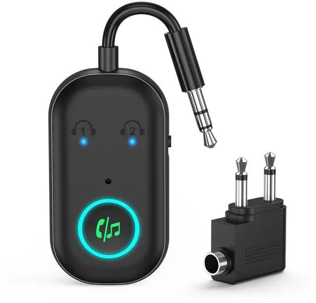 Main image of Bomivoi Bluetooth 5.3 Transmitter Receiver, Airplane Bluetooth Adapter for 2 Headphones, Wireless Audio Adapter for Car, Hand-Free Call, Max 16H, 3.5MM AUX Jack on Travel Flight, TV, Car Stereo, Gym