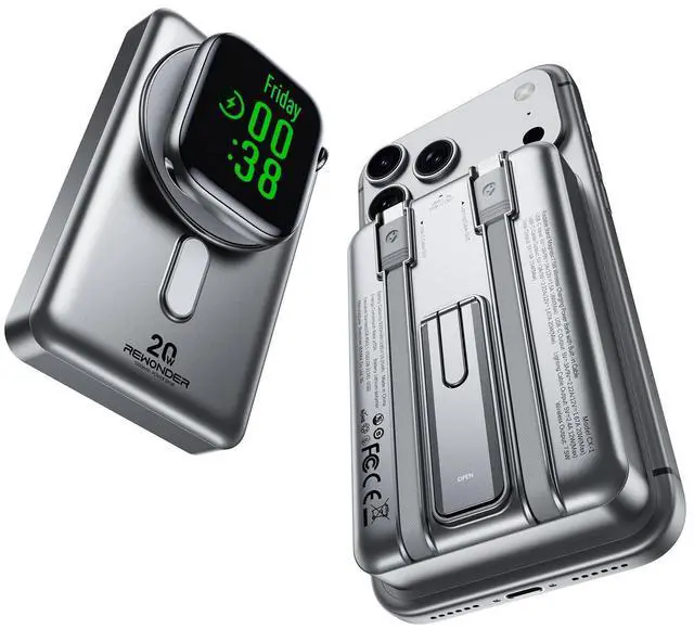 Main image of REWONDER Magnetic Portable Charger, 10000mAh PD 20W Portable Charger Power Bank with Built-in 2 Cables, Travel Essential Magsafe Battery Pack for iPhone 17/16/15/14/13/12 & Apple Watch Ultra/11/10/9