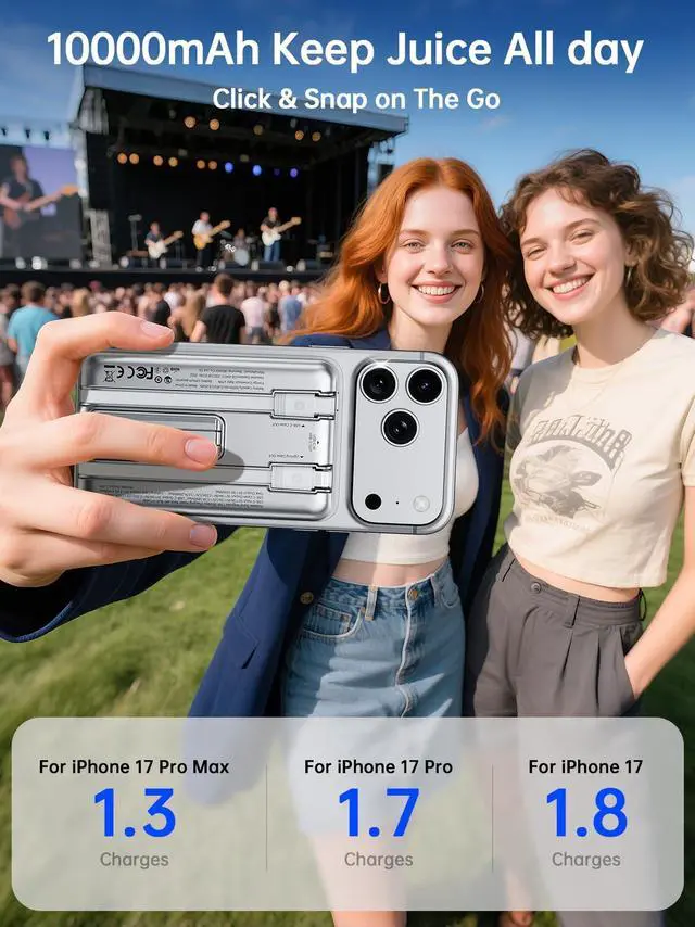 Alt view image 4 of 7 - REWONDER Magnetic Portable Charger, 10000mAh PD 20W Portable Charger Power Bank with Built-in 2 Cables, Travel Essential Magsafe Battery Pack for iPhone 17/16/15/14/13/12 & Apple Watch Ultra/11/10/9