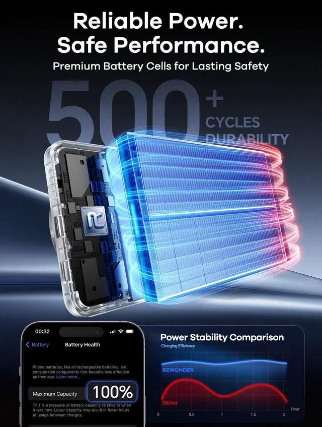 Alt view image 6 of 7 - REWONDER Magnetic Portable Charger, 10000mAh PD 20W Portable Charger Power Bank with Built-in 2 Cables, Travel Essential Magsafe Battery Pack for iPhone 17/16/15/14/13/12 & Apple Watch Ultra/11/10/9