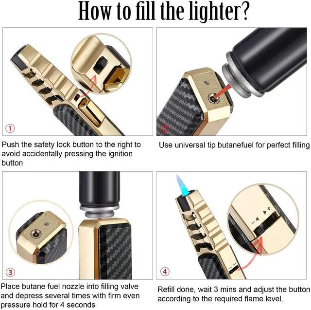 Alt view image 2 of 7 - Turbine Torcher, Jet Torch Lighter with Gift Box Solar Beam Torch Jet Flame Refillable Windproof Lighter for Candle, Camping, Grill, BBQ, Kitchen (Butane Not Included), Black