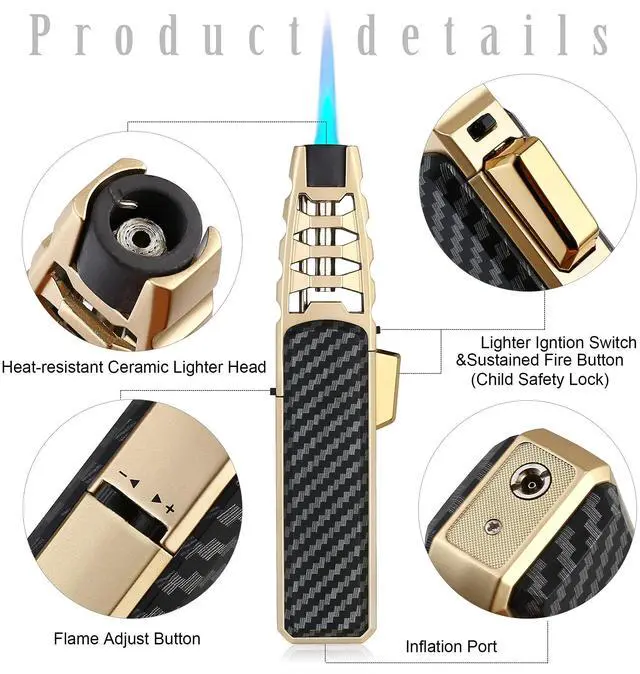 Alt view image 4 of 7 - Turbine Torcher, Jet Torch Lighter with Gift Box Solar Beam Torch Jet Flame Refillable Windproof Lighter for Candle, Camping, Grill, BBQ, Kitchen (Butane Not Included), Black