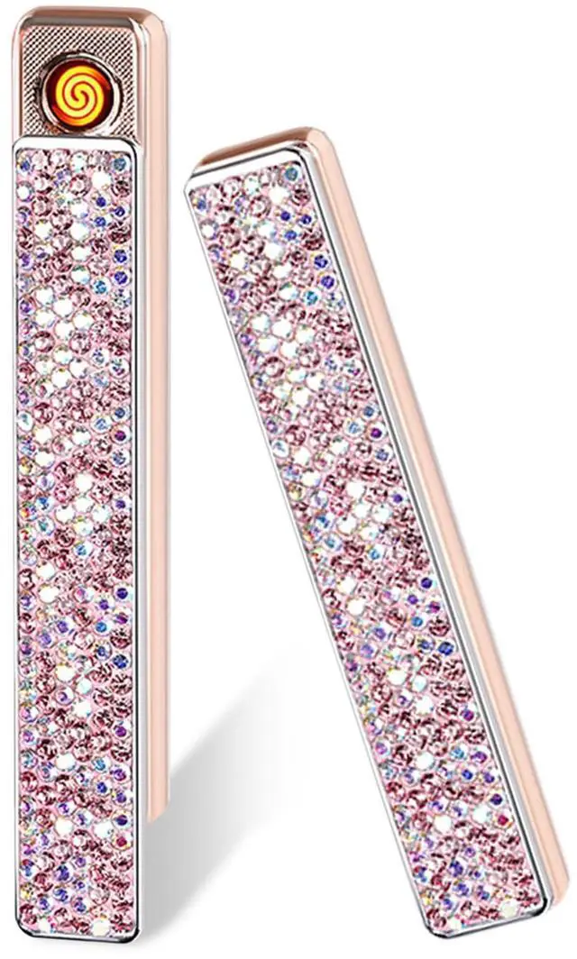 Main image of Electric Lighter, Windproof Flameless Bling Lighters - Type-C Rechargeable, Pull-Out Ignition with Thickened Tungsten, Rhinestone Decorative Design, Gift for Women & Girls (Pink)