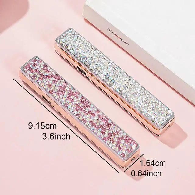Alt view image 6 of 7 - Electric Lighter, Windproof Flameless Bling Lighters - Type-C Rechargeable, Pull-Out Ignition with Thickened Tungsten, Rhinestone Decorative Design, Gift for Women & Girls (Pink)
