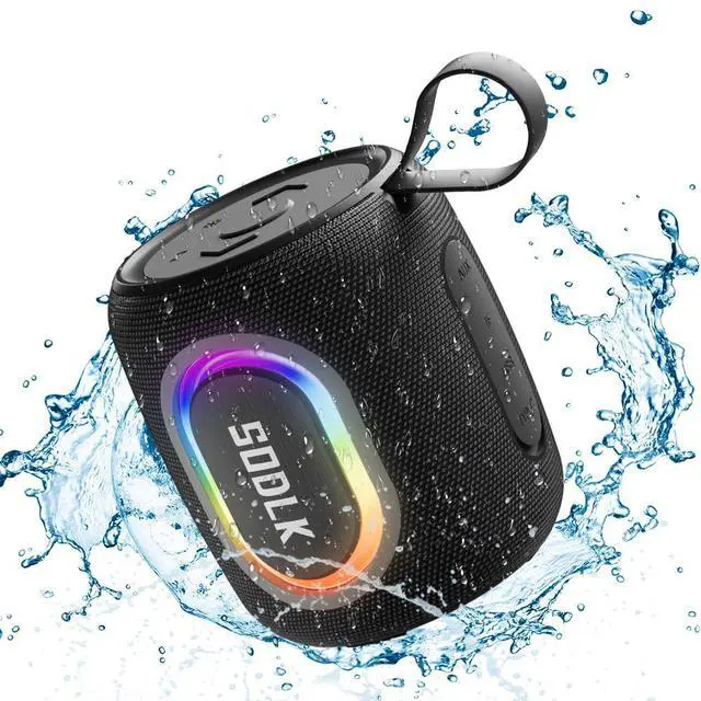 Main image of Bluetooth Speakers, Wireless Portable Speaker with RGB Party Light, IPX7 Waterproof, Rich Bass, Stereo Dual Pairing, USB & TF Card & AUX Input (Black)