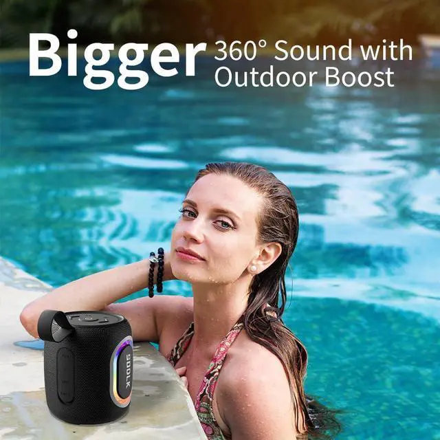 Alt view image 3 of 7 - Bluetooth Speakers, Wireless Portable Speaker with RGB Party Light, IPX7 Waterproof, Rich Bass, Stereo Dual Pairing, USB & TF Card & AUX Input (Black)