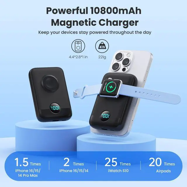 Alt view image 2 of 7 - Magnetic Portable Charger for iPhone & Apple Watch,10800mAh 25W PD QC4.0 Fast Charging USB C Power Bank,4 Output Dual-Side Magnet Travel Essentials Battery Pack for iPhone 17/Air/16/15/14/13/12 Series