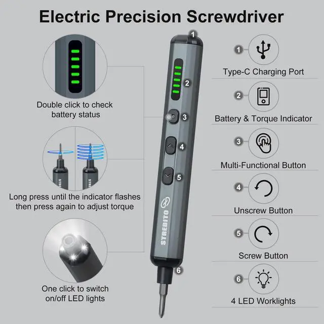 Alt view image 2 of 7 - Mini Electric Screwdriver Set, 70 in 1 Small Electric Screwdriver - 64 S2 Preicison Bits, 5 Torque Settings, 4 LED Lights, Mini Power Screwdriver Repair Tool Kit for PC Electronic (Standard)