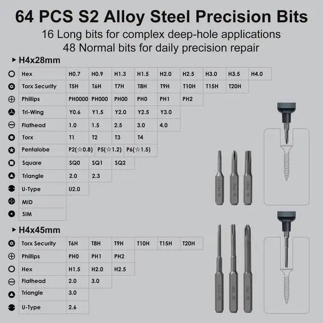 Alt view image 5 of 7 - Mini Electric Screwdriver Set, 70 in 1 Small Electric Screwdriver - 64 S2 Preicison Bits, 5 Torque Settings, 4 LED Lights, Mini Power Screwdriver Repair Tool Kit for PC Electronic (Standard)
