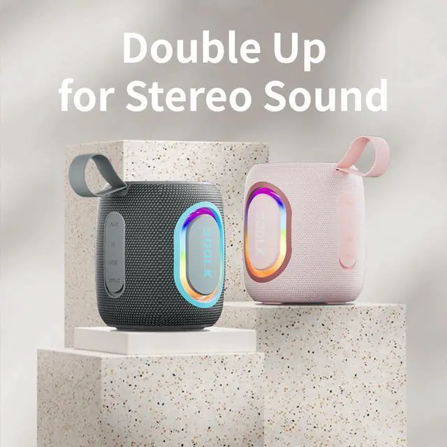 Alt view image 7 of 7 - Bluetooth Speakers, Wireless Portable Speaker with RGB Party Light, IPX7 Waterproof, Rich Bass, Stereo Dual Pairing, USB & TF Card & AUX Input (Black)