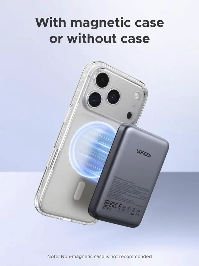 Alt view image 4 of 7 - UGREEN Magnetic Power Bank,10,000mAh Wireless Portable Charger, PD 20W Fast Charging Battery Pack with USB-C for Magsafe, iPhone 17/17 Pro/17 Air/17 Pro Max/16/16 Pro/16 Pro Max, iPhone15/14/13 Series