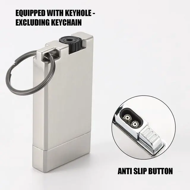 Alt view image 2 of 6 - Copmotds Refillable Butane Torch Lighter with Keyhole and Visible Window, 2 Pack Adjustable Pocket Lighter and Perfect for Men, 1-Year Warranty, Great Gift Idea! Without Gas(Brushed Silver)