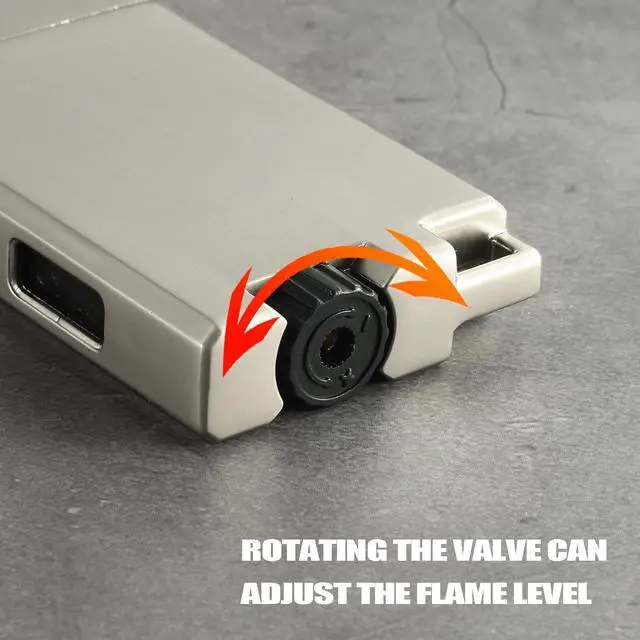 Alt view image 3 of 6 - Copmotds Refillable Butane Torch Lighter with Keyhole and Visible Window, 2 Pack Adjustable Pocket Lighter and Perfect for Men, 1-Year Warranty, Great Gift Idea! Without Gas(Brushed Silver)