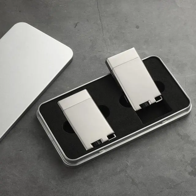 Alt view image 4 of 6 - Copmotds Refillable Butane Torch Lighter with Keyhole and Visible Window, 2 Pack Adjustable Pocket Lighter and Perfect for Men, 1-Year Warranty, Great Gift Idea! Without Gas(Brushed Silver)