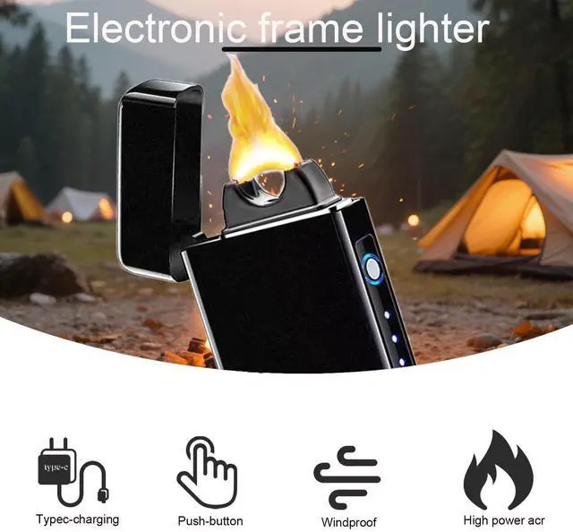 Alt view image 2 of 6 - Electric Lighter Plasma Rechargeable with LED Battery Indicator Strong Flame, USB Convenient Charging, Windproof Lighter OutdoorBlack