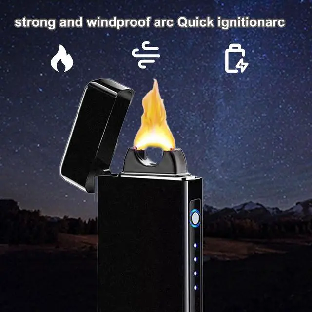 Alt view image 3 of 6 - Electric Lighter Plasma Rechargeable with LED Battery Indicator Strong Flame, USB Convenient Charging, Windproof Lighter OutdoorBlack