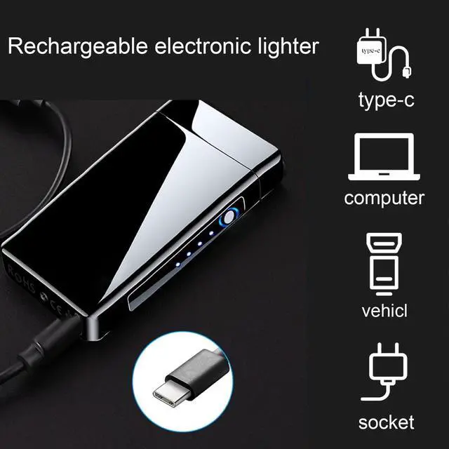 Alt view image 4 of 6 - Electric Lighter Plasma Rechargeable with LED Battery Indicator Strong Flame, USB Convenient Charging, Windproof Lighter OutdoorBlack