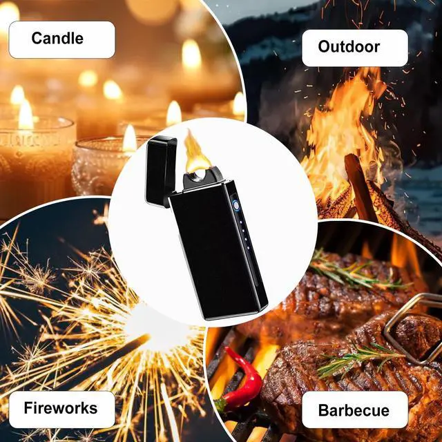Alt view image 5 of 6 - Electric Lighter Plasma Rechargeable with LED Battery Indicator Strong Flame, USB Convenient Charging, Windproof Lighter OutdoorBlack