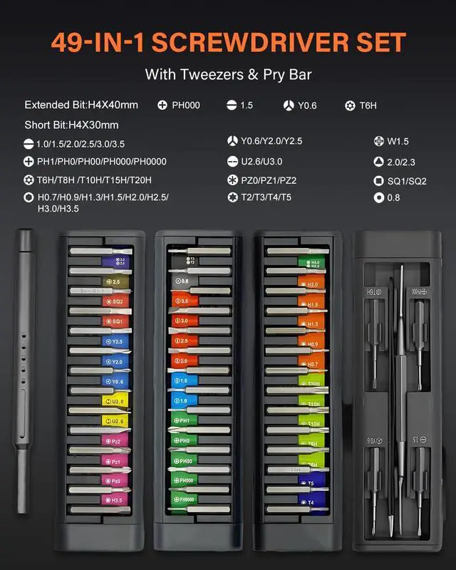 Alt view image 5 of 6 - 49 in 1 Precision Screwdriver Set, Professional Magnetic Mini Screw Driver with Magnetic Storage Box, Repair Tool Kit for Phone, Computer, Watch, Laptop, Macbook, Ring Doorbell, Eyeglass, Electronic