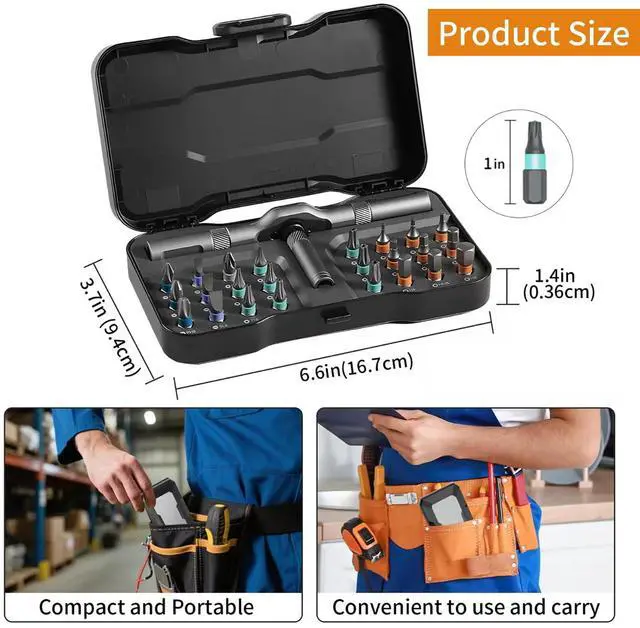 Alt view image 2 of 7 - 24 in 1 Magnetic Ratchet Screwdriver Set, Multi Bit DIY Magnetic Screwdriver Set with Detachable Ratchet Handle, Portable Precision Repair Tool Kit for Furniture, Electronics, Bicycle