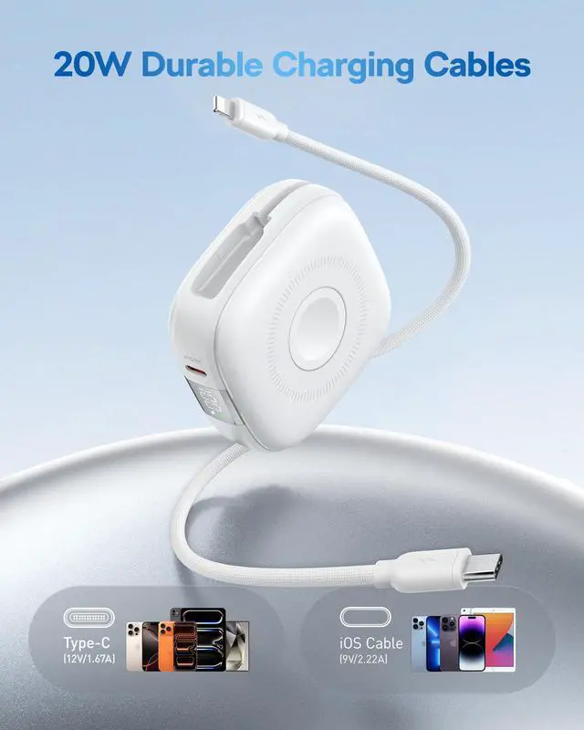 Alt view image 5 of 7 - charmast Magnetic Portable Charger, Wireless Power Bank 20W Fast Charging, Travel Essential 10000mAh Battery Pack with Built-in Cables USB C for iPhone All Series, AirPods, Apple Watch, Android More