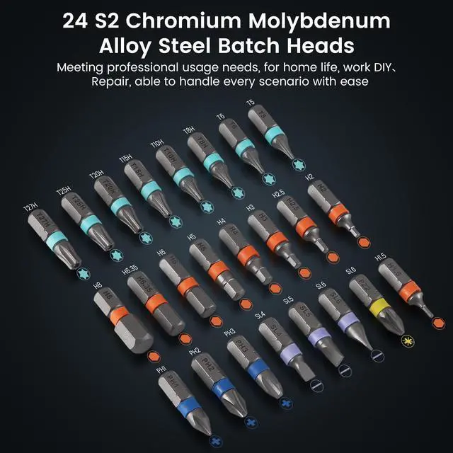 Alt view image 4 of 7 - 24 in 1 Magnetic Ratchet Screwdriver Set with Precision Bits Ideal for Home Repairs, DIY Projects, and Electronics Ergonomic Rotatable Ratchet Handle and Storage Case Perfect Holiday Gift