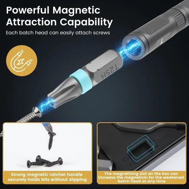 Alt view image 5 of 7 - 24 in 1 Magnetic Ratchet Screwdriver Set with Precision Bits Ideal for Home Repairs, DIY Projects, and Electronics Ergonomic Rotatable Ratchet Handle and Storage Case Perfect Holiday Gift