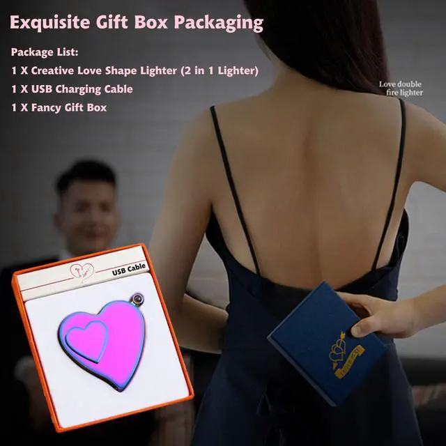 Alt view image 7 of 7 - Creative Love Jet Flame Torch Lighter - Electric, Windproof, USB Rechargeable, Refillable Butane, 2 in 1 for Outdoor & Indoor Gifts (Rose Gold)